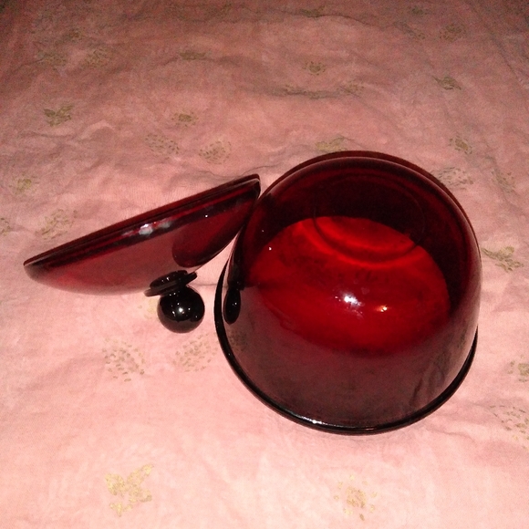 French Ruby Red Vintage Glass Candy Dish Nut Sugar Bowl Arcoroc France - Picture 3 of 7
